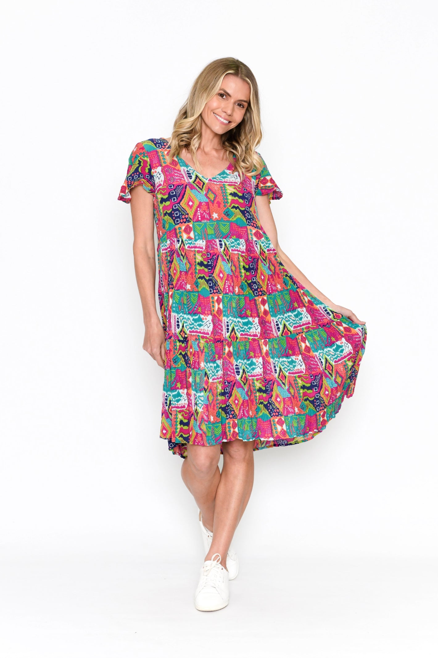 Kimberly V Neck Short Sleeve Dress - Ethnic 1