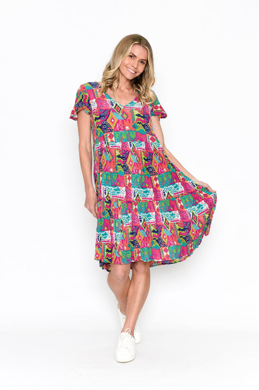 Kimberly V Neck Short Sleeve Dress - Ethnic 1