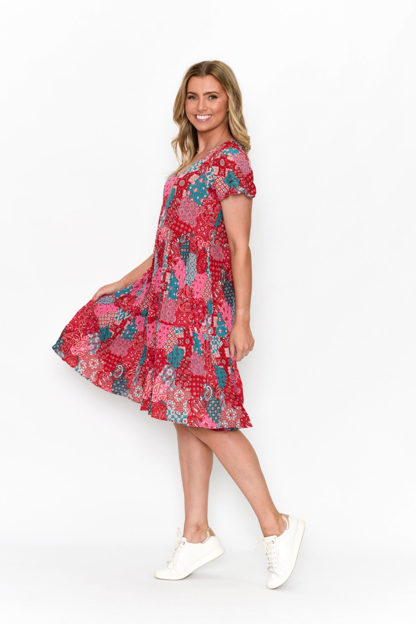 Kimberly V Neck Short Sleeve Dress - Print 7