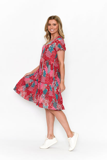 Kimberly V Neck Short Sleeve Dress - Print 7