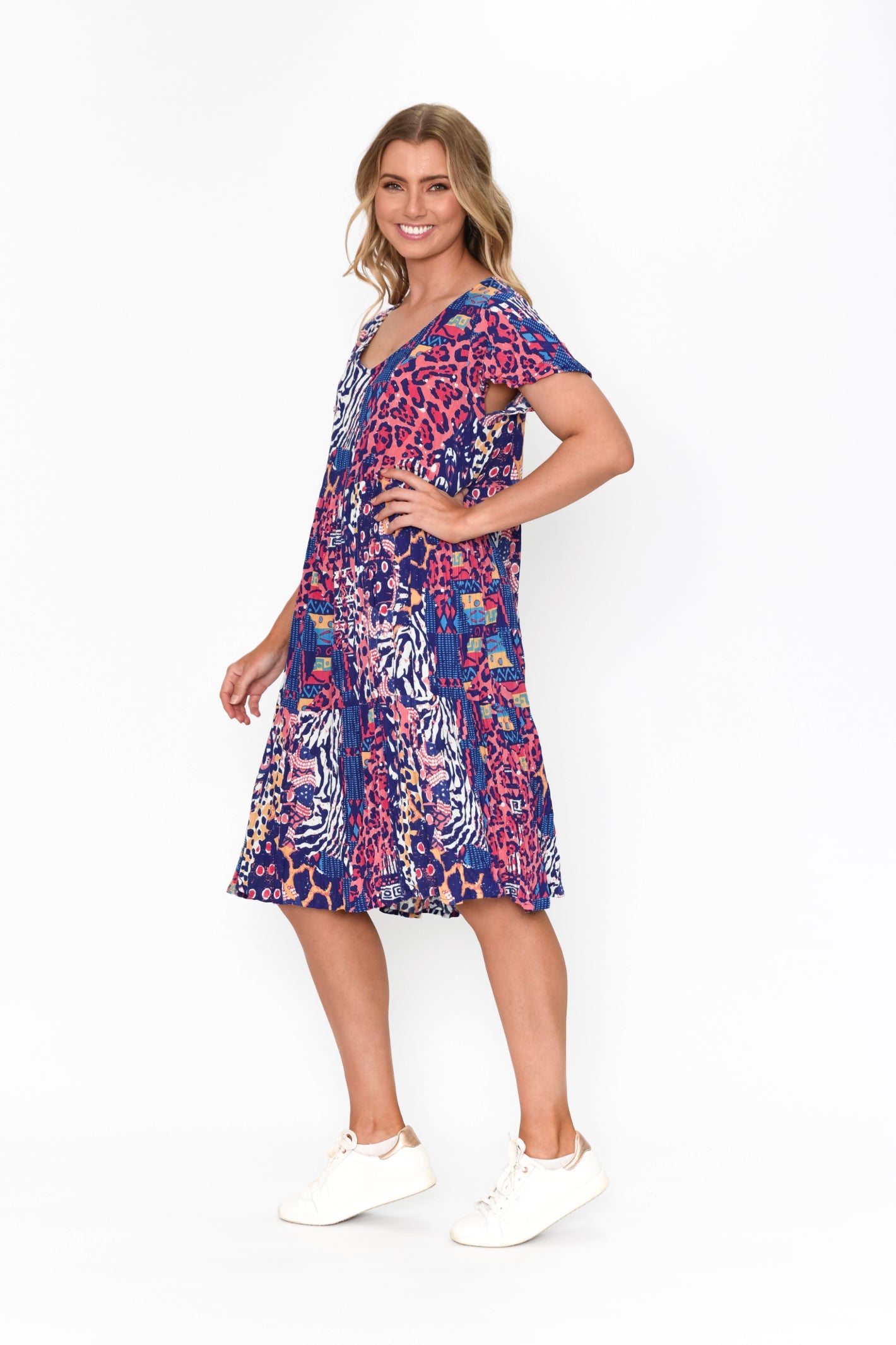 Kimberly V Neck Short Sleeve Dress - Print 3