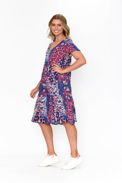 Kimberly V Neck Short Sleeve Dress - Print 3