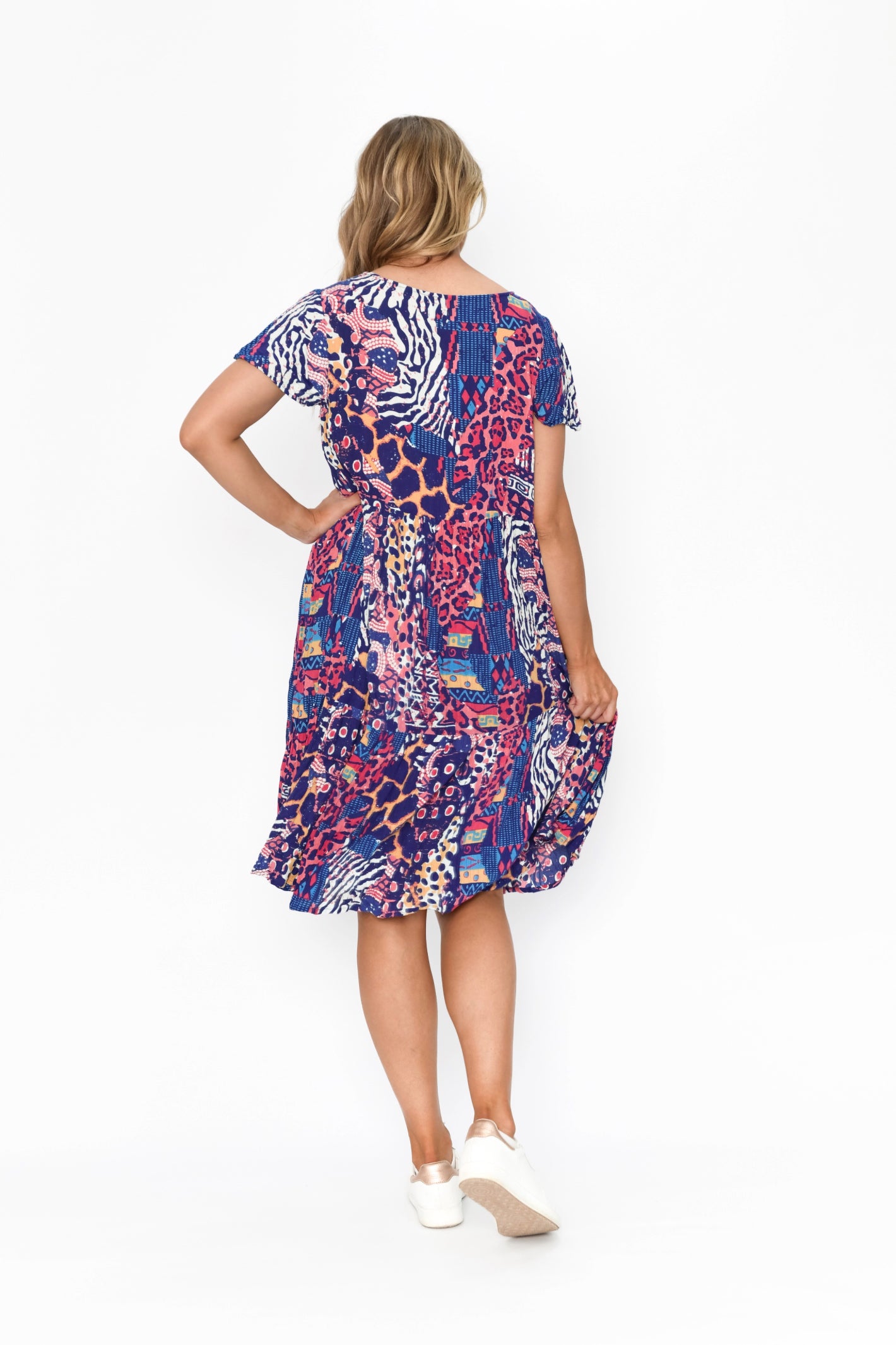 Kimberly V Neck Short Sleeve Dress - Print 3