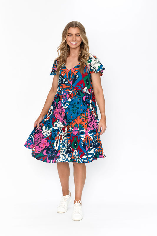 Kimberly V Neck Short Sleeve Dress - Print 2