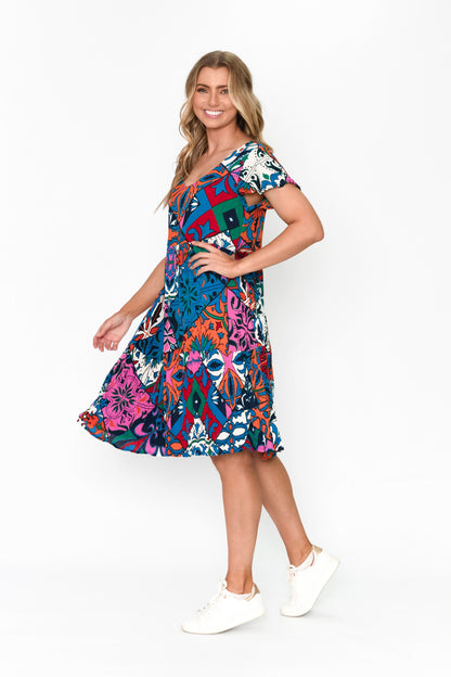 Kimberly V Neck Short Sleeve Dress - Print 2