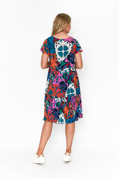 Kimberly V Neck Short Sleeve Dress - Print 2