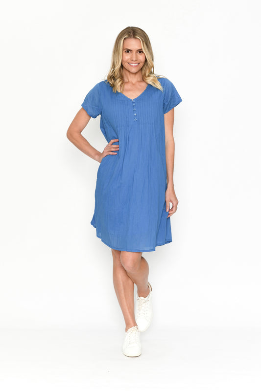 Taylor Solid Lined Cap Sleeve Dress - Blue