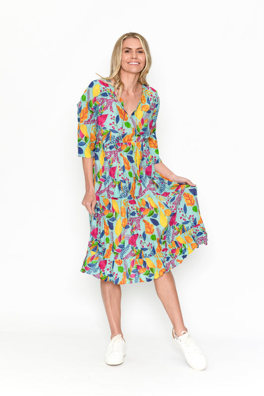 Rebecca 3/4 Sleeve Tie Neck Dress - Wildlvs Mint