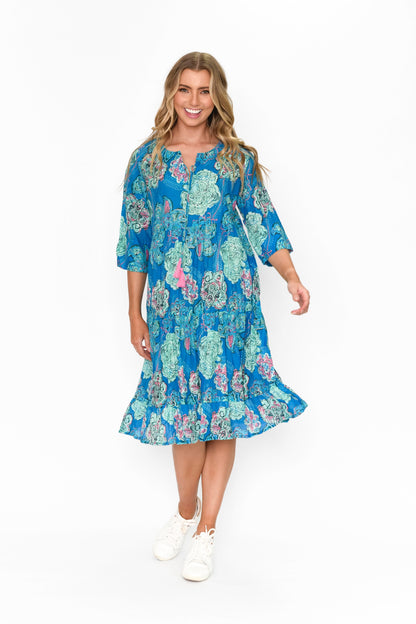 Rebecca 3/4 Sleeve Tie Neck Dress - Print 4