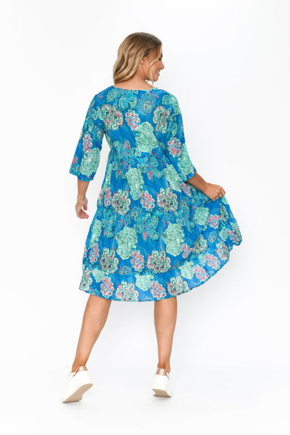 Rebecca 3/4 Sleeve Tie Neck Dress - Print 4