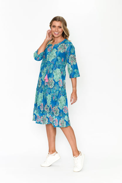 Rebecca 3/4 Sleeve Tie Neck Dress - Print 4