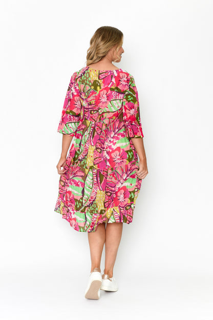 Rebecca 3/4 Sleeve Tie Neck Dress - Print 16