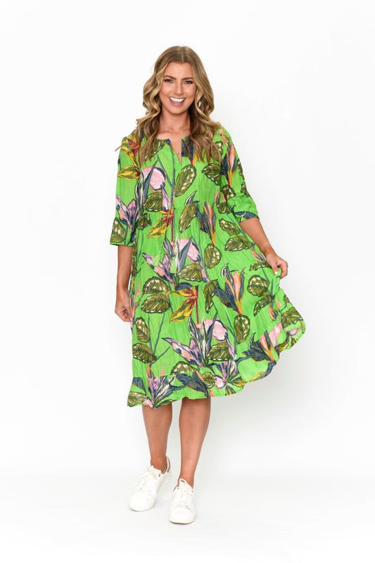 Rebecca 3/4 Sleeve Tie Neck Dress - Print 12