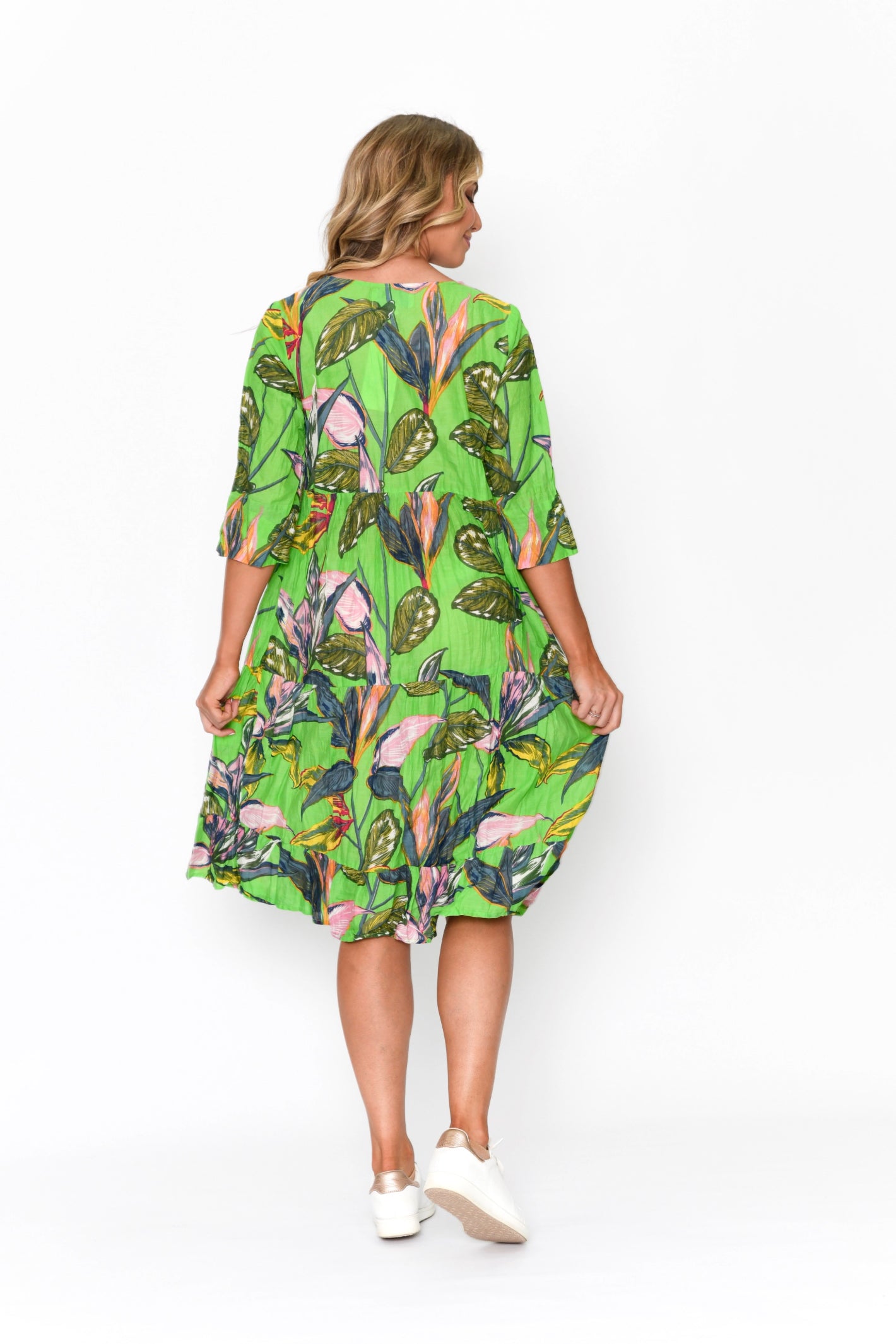 Rebecca 3/4 Sleeve Tie Neck Dress - Print 12