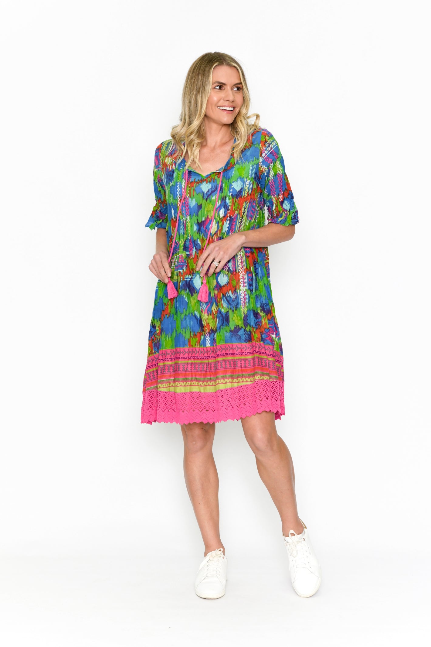 Hannah Short Sleeve Boho Tunic - Ikat 2