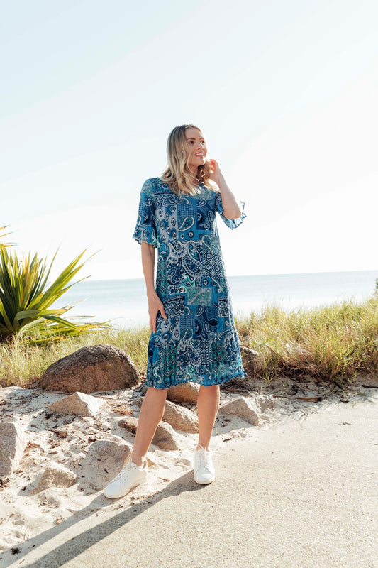 Jessica Sleeved Dress - Paisley Blue
