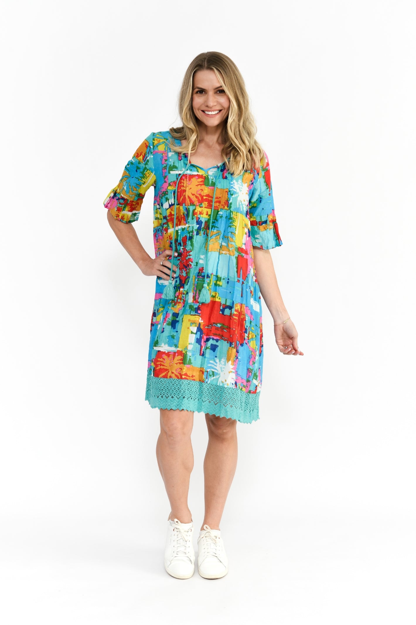 Hannah Tunic Boho Short Sleeve Tunic - Painted Palms 1
