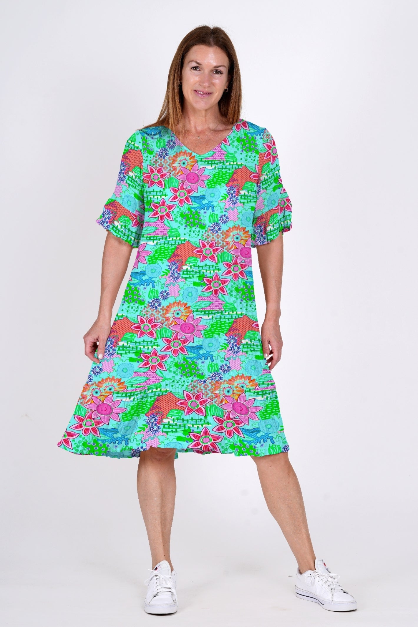 Jessica Dress Sleeved Dress - Floralcollage 1