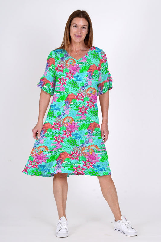 Jessica Dress Sleeved Dress - Floralcollage 1