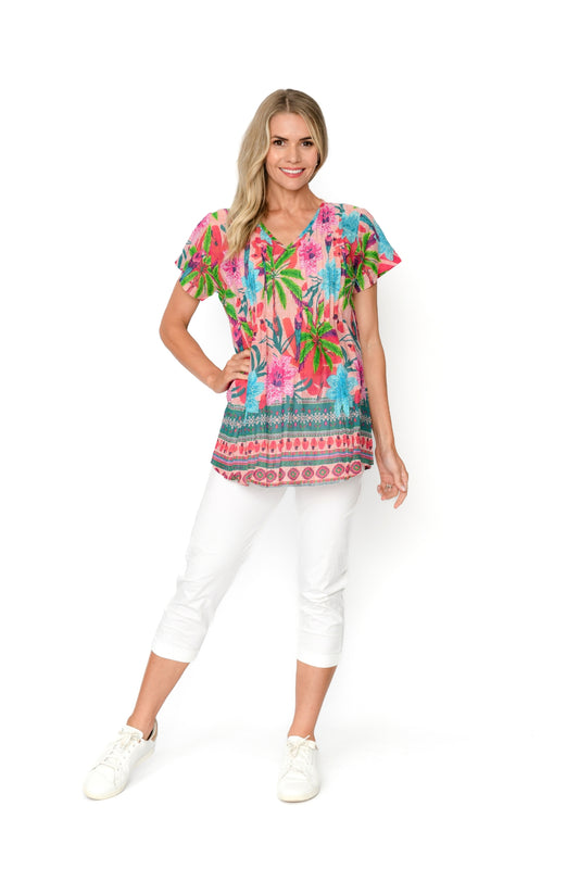 Kayla Cotton Blouse Short Sleeve Blouse - Palm Parrot 1