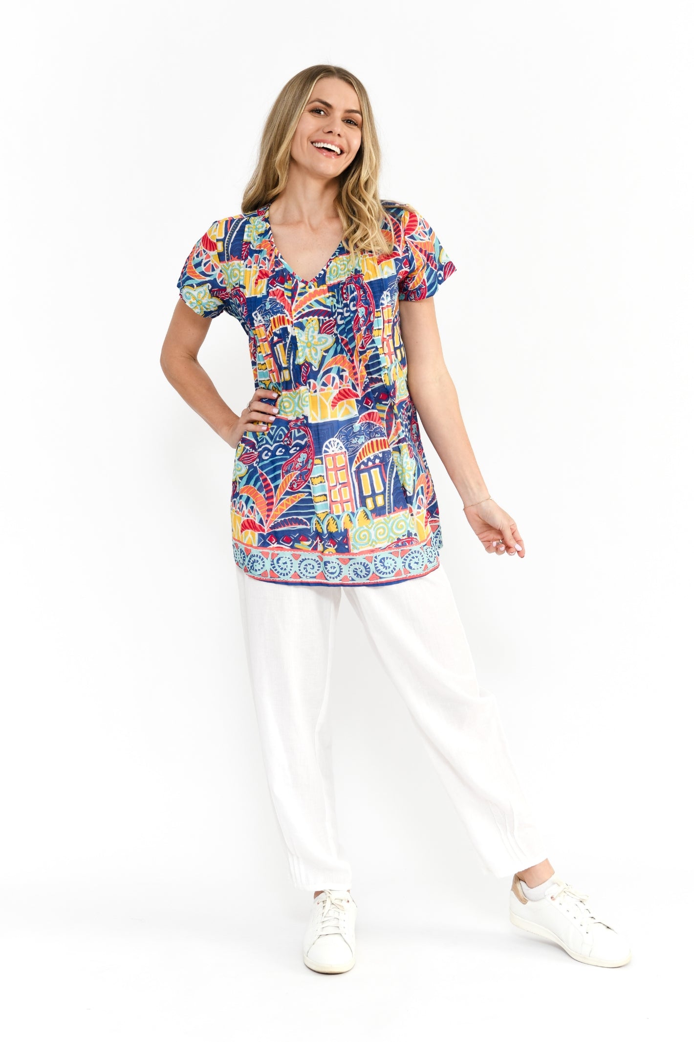 Kayla Cotton Blouse Short Sleeve Blouse - Tropical Village 2