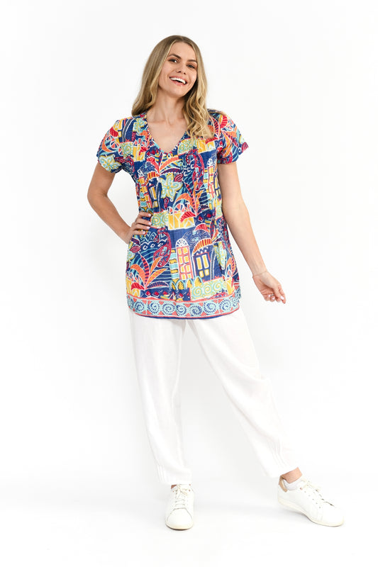 Kayla Cotton Blouse Short Sleeve Blouse - Tropical Village 2