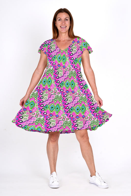 Kimberly Dress V Neck Short Sleeve Dress - Tribal 2