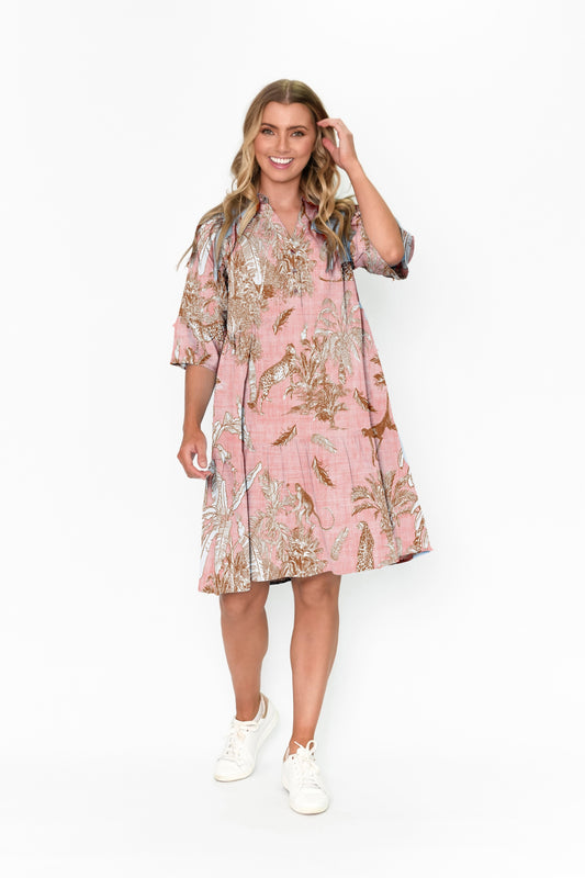 Maya Button V Neck Layer Dress Dress - Animal 4