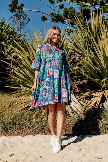Maya Button V Neck Layer Dress Dress - Trop Stories Blue