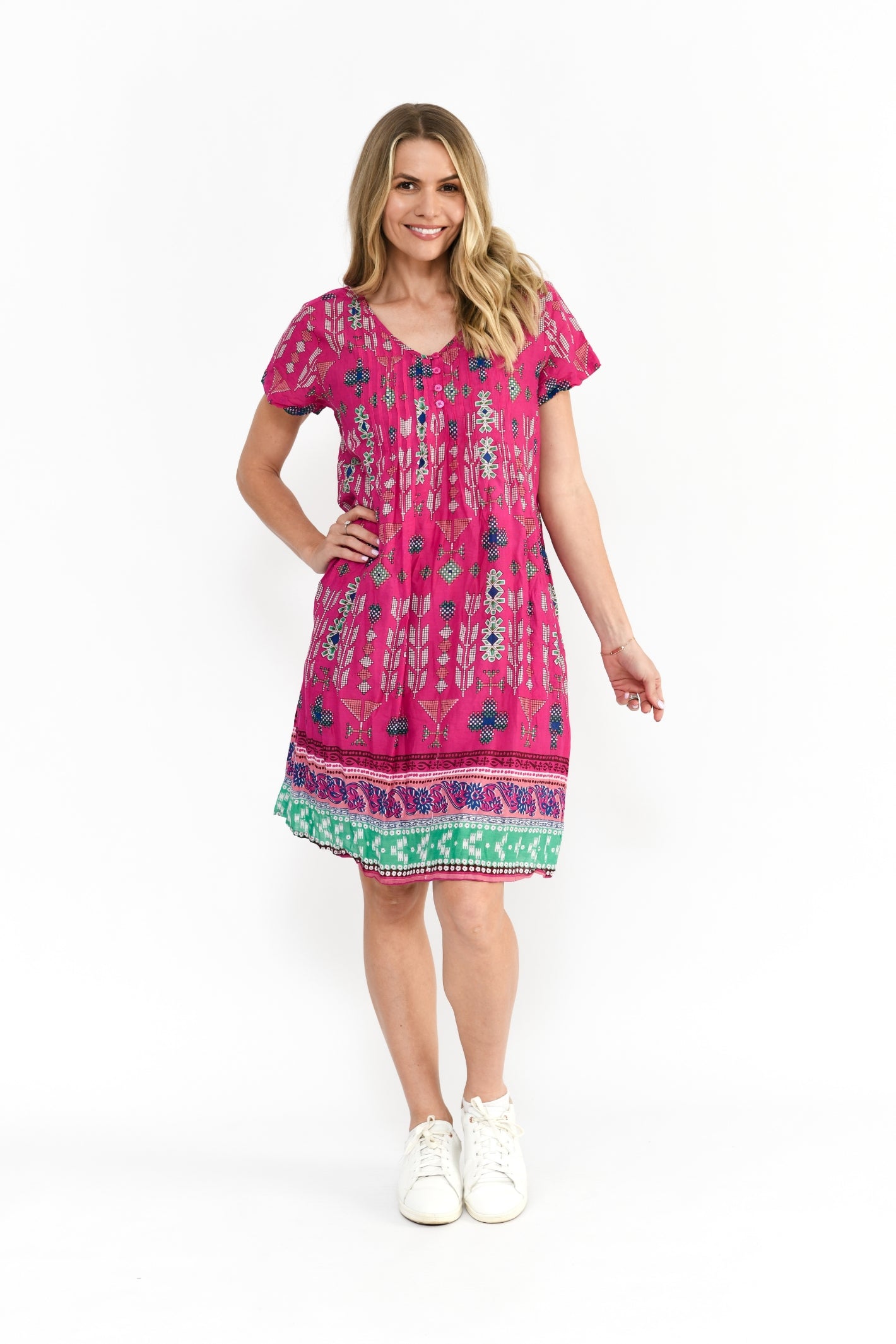 Nicola Dress Cap Sleeve Dress - Aztec Border 3