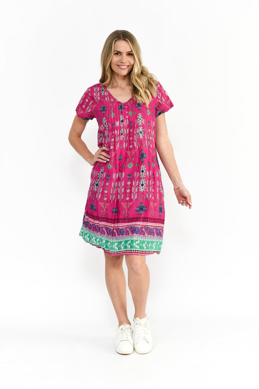 Nicola Dress Cap Sleeve Dress - Aztec Border 3