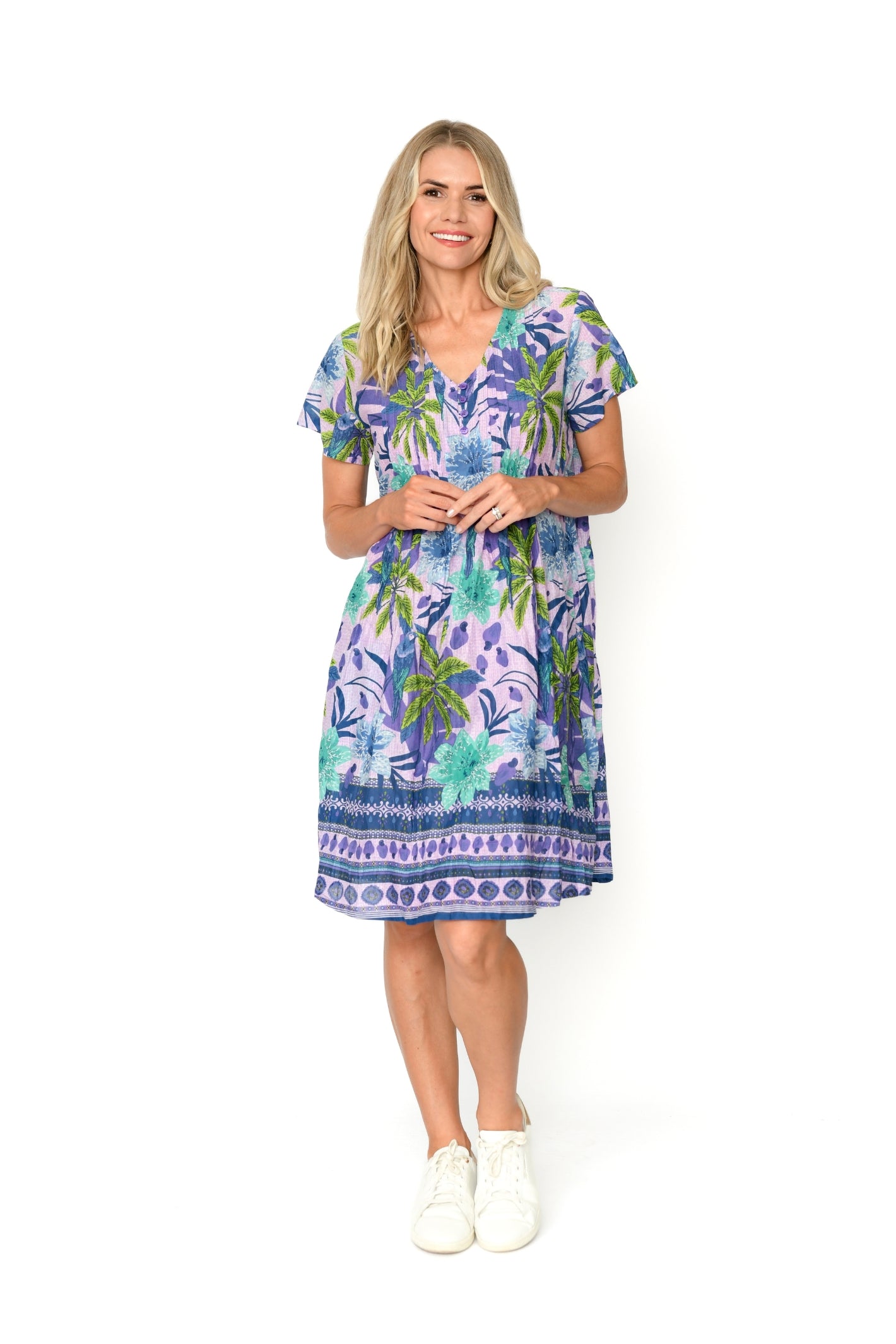 Nicola Dress Cap Sleeve Dress - Palm Parrot 2
