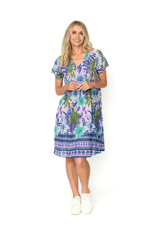 Nicola Dress Cap Sleeve Dress - Palm Parrot 2