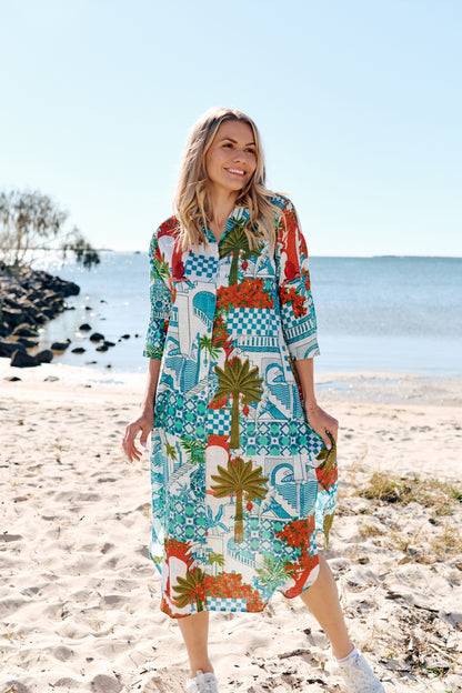 Sofia Shirt Dress Dress - Greek Island Aqua