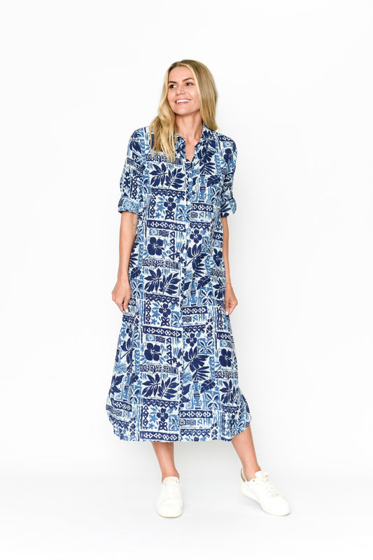 Sofia Shirt Dress Dress - Hawaii Blue