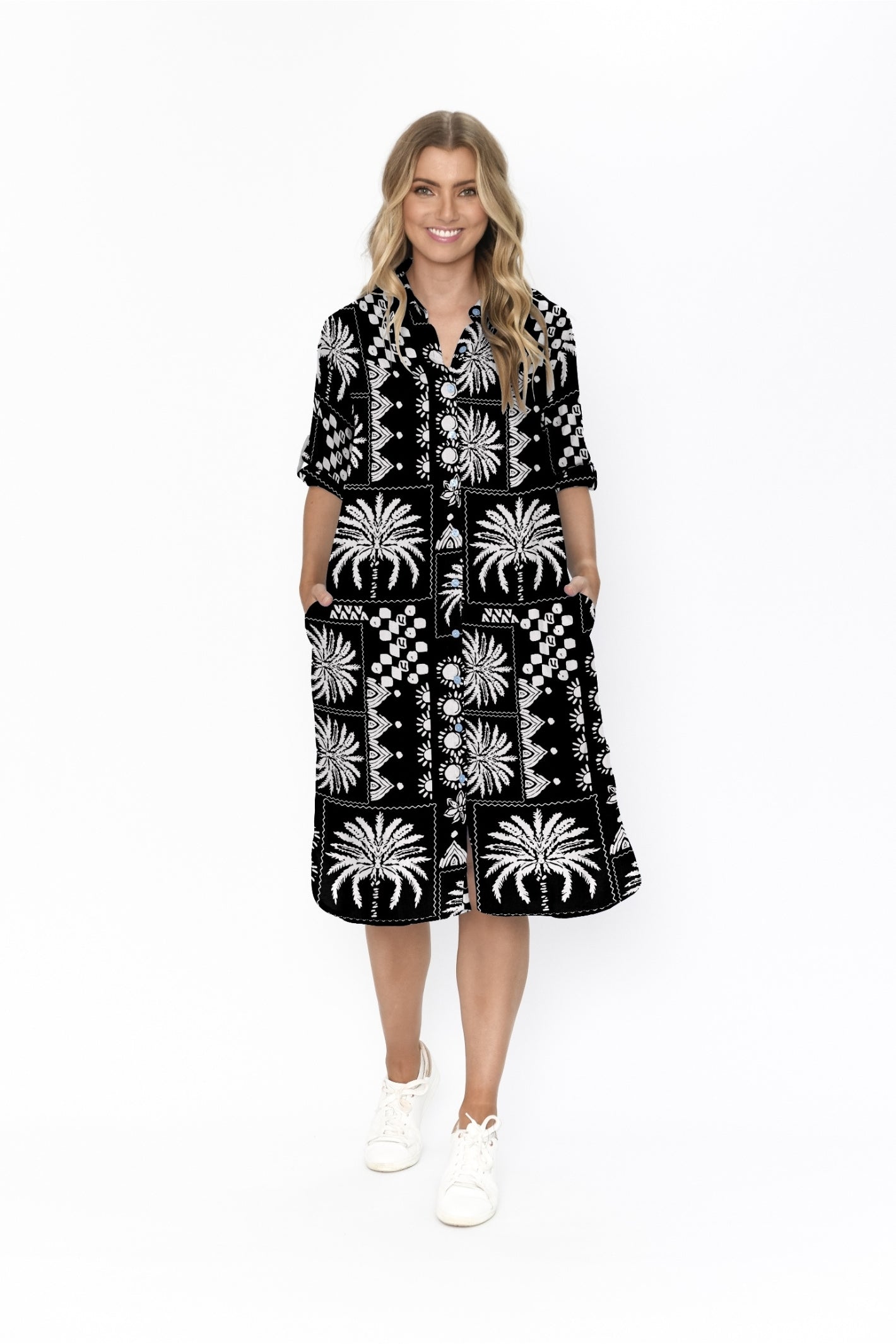 Sofia Shirt Dress Dress - Mono Patch Black