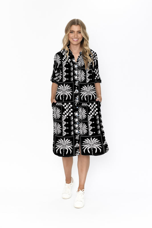 Sofia Shirt Dress Dress - Mono Patch Black