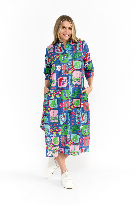 Sofia Shirt Dress Dress - Trop Stories Blue