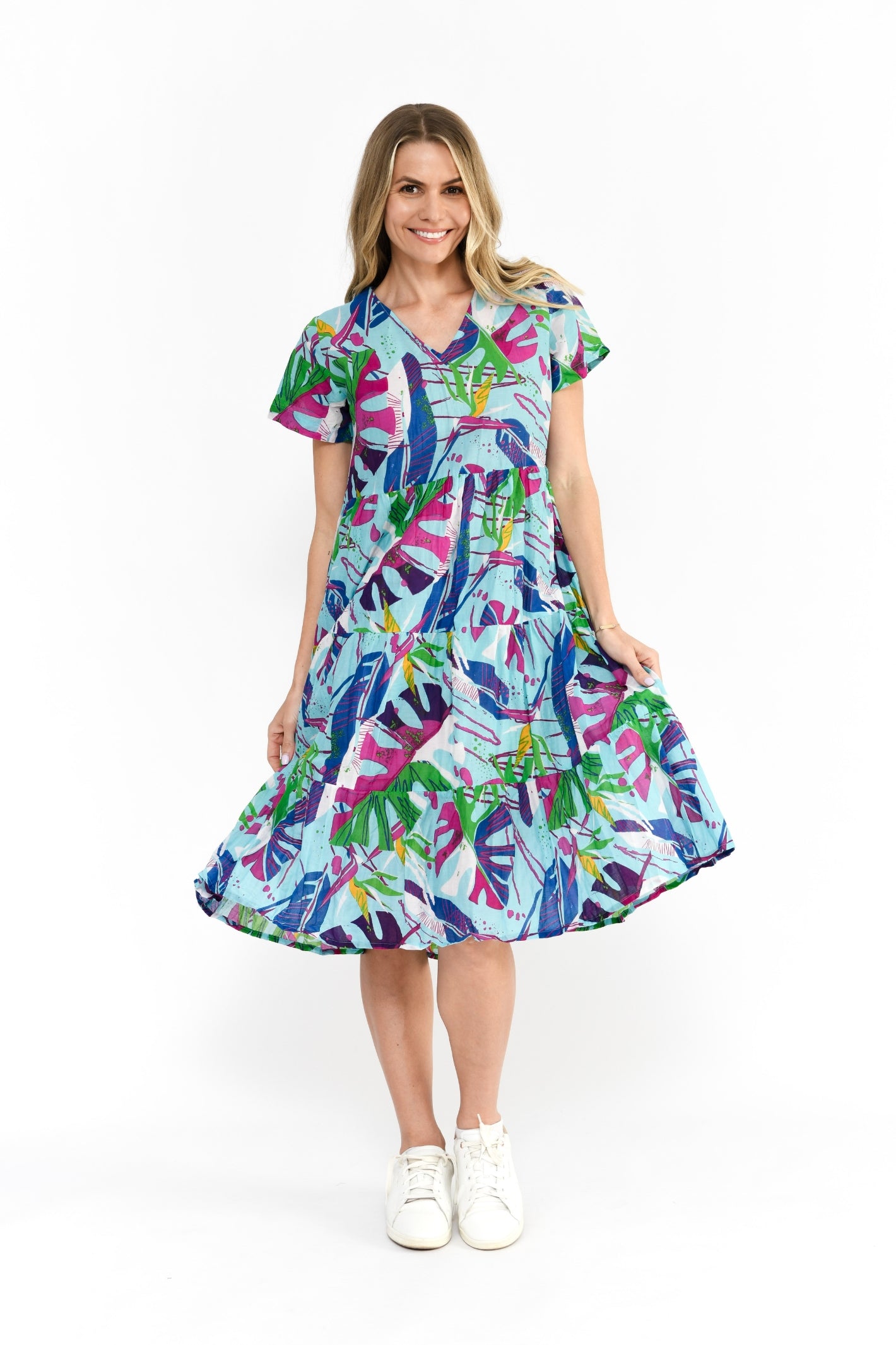 Thalia Tiered Dress Dress - Abstract Tropical 1
