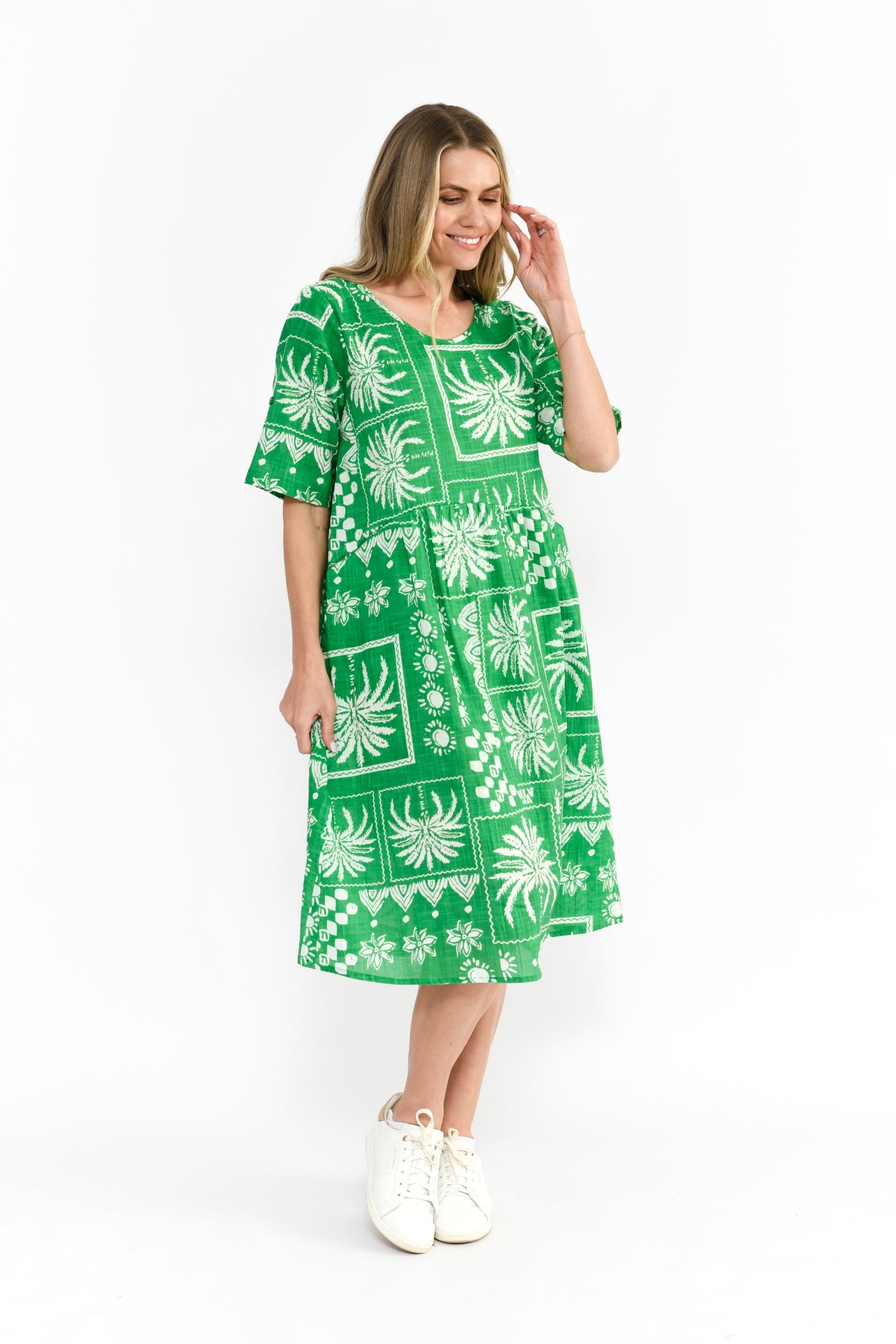 Yvonne Dress Round Neck Dress - Mono Patch Green