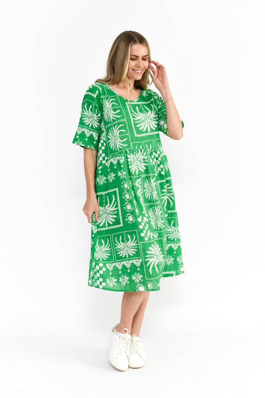Yvonne Dress Round Neck Dress - Mono Patch Green